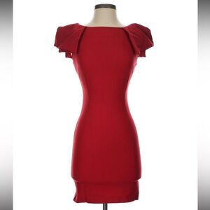 Vesper Red Sculpted Bodycon Cocktail Dress Ruffle Sleeve Size 8 Elegant